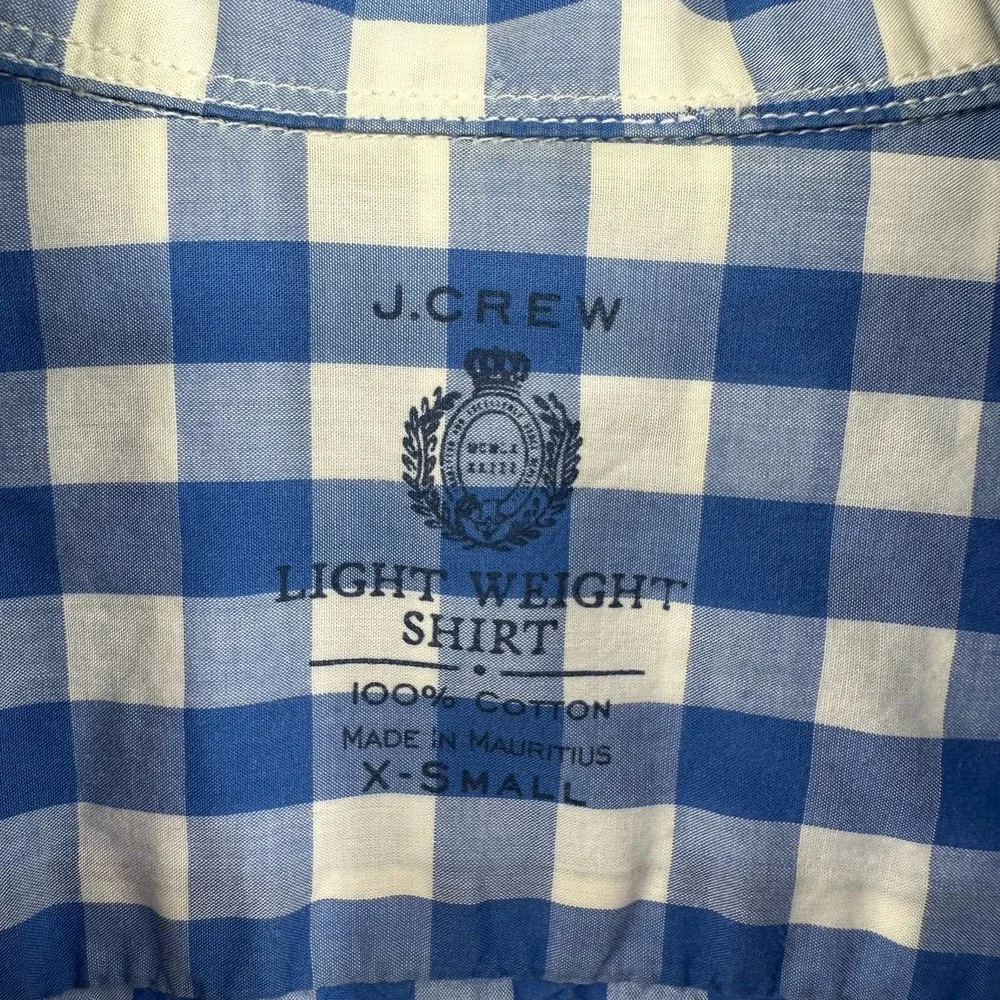 J. Crew size XS lightweight shirt blue white check plaid‎ long sleeve button up
